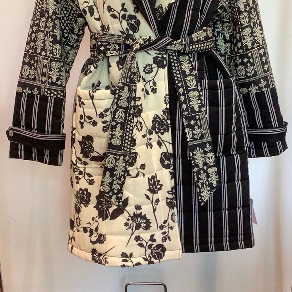 NWT Avec Les Filles Wool/Cotton Blend Mixed Print Quilted Coat, Snap Closure - Picture 10 of 15